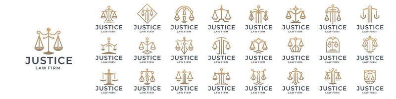mega collection of justice logotype concept. minimalist line style with gold color branding. inspiration of law logo template. vector