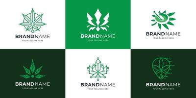 abstract cannabis marijuana hemp logo collection design on green background. vector