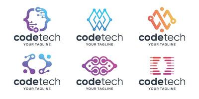 set collection of code tech logo brand of business. vector