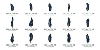 icon set feather ink inspiration. feather pen ink signature symbol. set of abstract signature feather pen logo design template on white background. vector