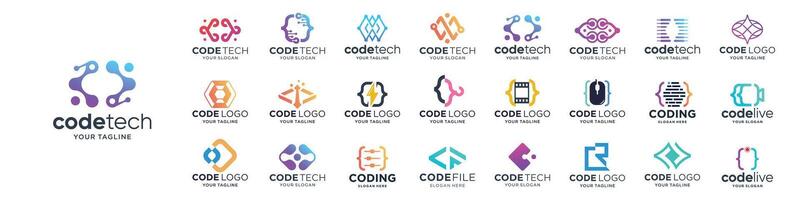 Set of Code logos designs template, Modern coding logo icon perfect for business of technology and branding. vector