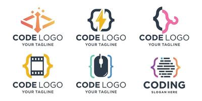 set of logo code with dual concept style design. vector
