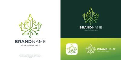 geometric cannabis logo tech line minimalist style and connect dot technology. vector