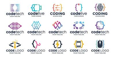 Set of abstract Coding logo designs template, Modern concept code logos inspiration. vector
