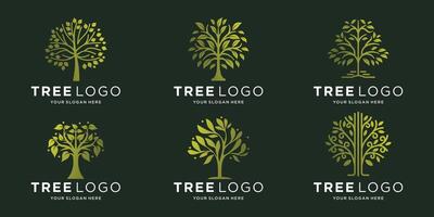 creative of tree logo set template with gold on dark background illustration. vector