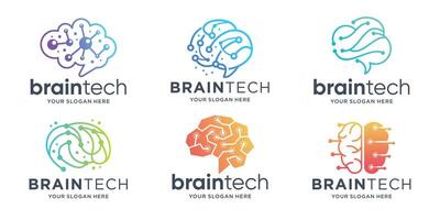 set of brain tech. clever digital idea logo template . vector