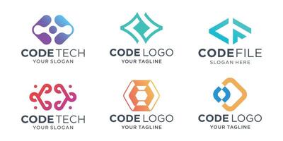set of abstract coding logo template design. vector