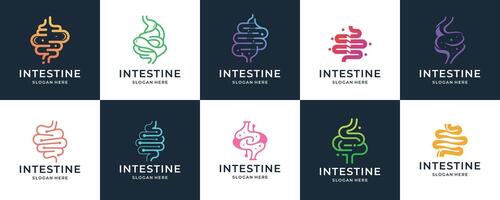 set of abstract digestive logo, intestine organ design with minimalist style concept. vector