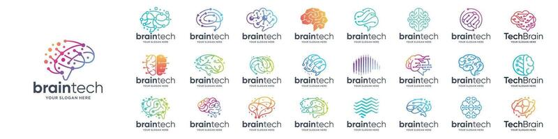 Set of abstract circuit lines dot brain tech logotypes collections. Logo for science innovation, machine learning, perfect brand for business technology. vector
