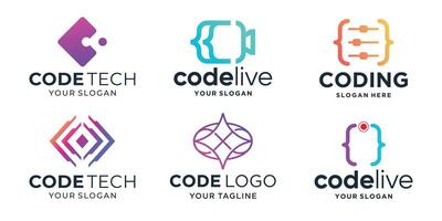 modern logos of code for coding, programming gradient logo template vector