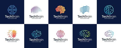 Brain tech logo design. smart brain logos design collection. vector