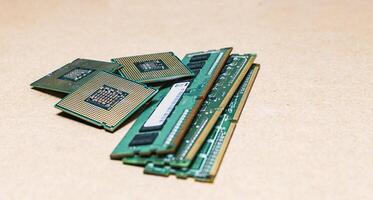 Processors and ram memories on isolated background, concept of ram memories and processors on isolated background, RAM memories with computer microprocessors isolated photo