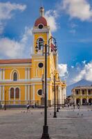 Lantern pole in a beautiful square. An illuminated lantern pole, Public lantern pole, Public lighting pole photo