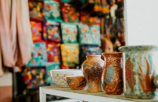 Close up of handmade jugs and varieties in the masaya handicraft market photo