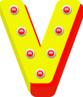 3D Broadway light bulb, Alphabet Letter V png