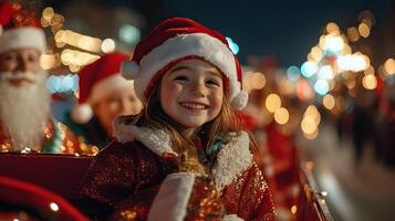 Festive Christmas Parade with Floats Music and Cheerful photo