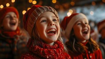 Large Family Singing Christmas Karaoke with Laughter and Joy Filling the Room photo