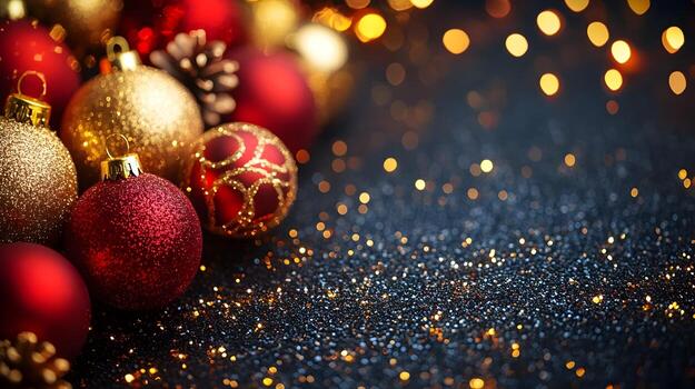 Christmas Holiday Banner with Sparkling Ornament Border and Central Text Space photo