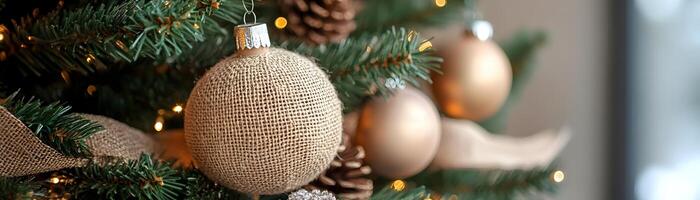 Rustic Christmas Tree with Burlap Ribbons and Handcrafted Ornaments photo