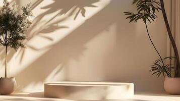 Minimalist Product Display with Round Podium and Soft Light. photo