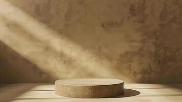 A circular podium with light shining on it. photo