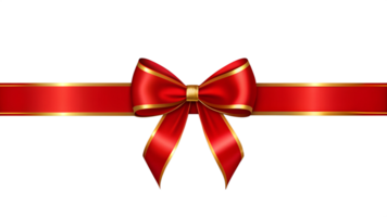 Red ribbon and bow with gold isolated against transparent background png