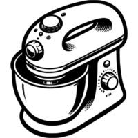 Professional food processor with bowl for mixing dough in monochrome. Simple minimalistic in black ink drawing on white background vector
