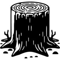 Old rotten stump with annual rings on cut in monochrome. Simple minimalistic in black ink drawing on white background vector