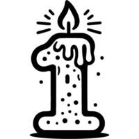 Number one in shape of lit hot candle for decorating birthday cake in monochrome. Simple minimalistic in black ink drawing on white background vector