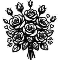 Holiday gift bouquet of roses in monochrome. Simple minimalistic in black ink drawing on white background vector