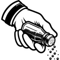 Chef hand pours pepper into the dish being prepared. in monochrome. Simple minimalistic in black ink drawing on white background vector