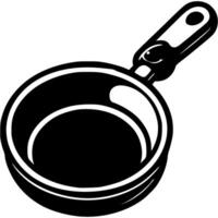 Frying pan with handle in monochrome. Simple minimalistic in black ink drawing on white background vector