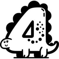 Number four, 4 in dinosaur style in monochrome. Simple minimalistic in black ink drawing on white background vector