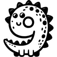 Number nine, 9 in dino style in monochrome. Simple minimalistic in black ink drawing on white background vector