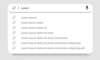 Search bar with suggestions and list search results vector