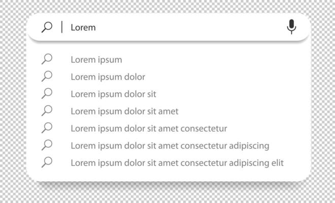Search bar with suggestions and list search results