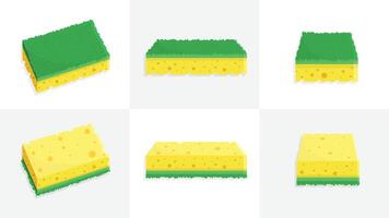 Set of different poses of sponges, flat color washing pad icon design, texture add, illustration isolated on background vector