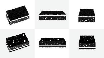 Set of different poses of silhouette sponges, black color washing pad icon design, texture add, illustration isolated on background vector