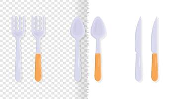 Set of spoon, fork, and knife, kitchen elements, colored fork, spoon and knife in cartoon style isolated on background vector