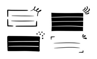 Doodle brackets for quotation with sparkle ray elements. Hand drawn square line frame for title headline illustration. Speech bubble blob for notes vector
