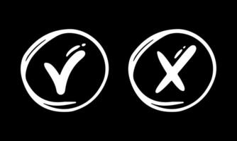 Check and cross mark in circle form. Hand drawn doodle sketch sign. Checkbox for vote, yes, no drawn concept. Cross mark with box vector