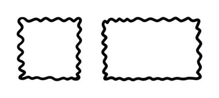 Doodle wavy curve edge frame. Hand drawn wave rectangle borders. Brush drawn squares vector