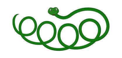 Green snake in spiral pose, garland twist. isolated illustration. Symbol of 2025. One of the signs of the zodiac according to the Chinese calendar. Reptiles are cute animal. vector