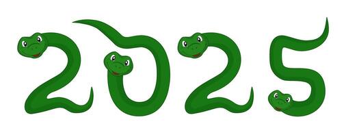 Snakes in the form of numbers 2025. inscription for the New Year. Numbers of the year in the form of a snake symbol sign 2025. Zodiac signs according to the Chinese calendar. vector