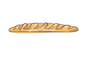 Freshly made baguette bread in line art style. Design for bakery, breakfast cafe menu. illustration isolated on a white background. vector
