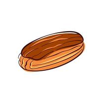Eclair with chocolate cream in flat style. French bakery design element for food menu. illustration isolated on a white background. vector
