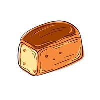 Line art illustration of a loaf of bread, featuring a simple square shape with a slightly rounded top and detailed crust texture. Design for bakery menu. isolated a on white background. vector
