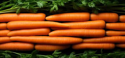 A pile of fresh carrot form the background, shown from above photo