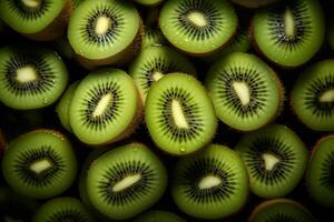 A pile of fresh Kiwi fruit form the background, shown from above photo