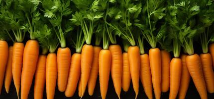 A pile of fresh carrot form the background, shown from above photo
